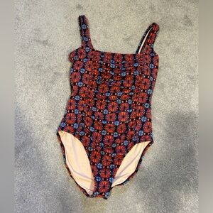 Garnet Hill Red and Blue Floral One-Piece Swimsuit